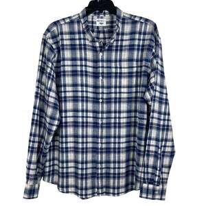 Old Navy Linen Shirt men’s XXL Slim fit blue/ pink plaid Linen Cotton blend